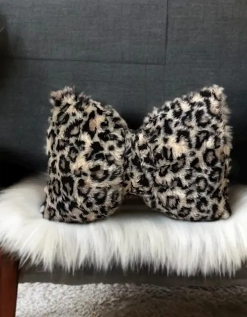 Boho Cheetah Faux Fur Decorative Bow Pillow
