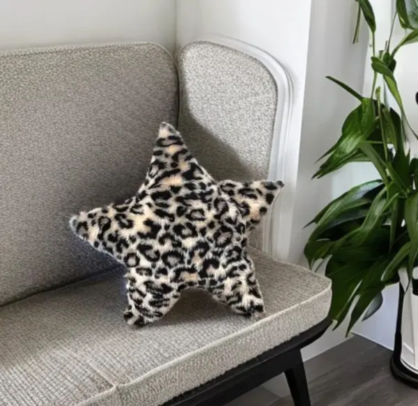 Cozy Cheetah Faux Fur Star Shaped Decorative Pillow - Image 2