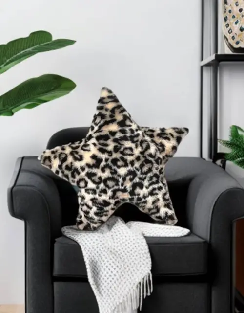 Cozy Cheetah Faux Fur Star Shaped Decorative Pillow