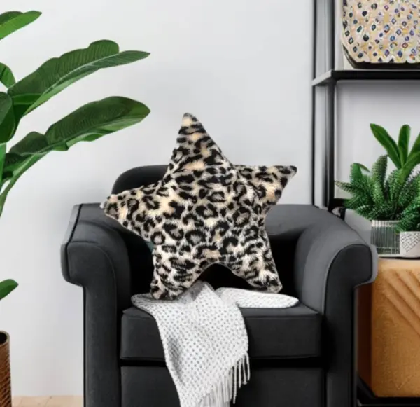 Cozy Cheetah Faux Fur Star Shaped Decorative Pillow